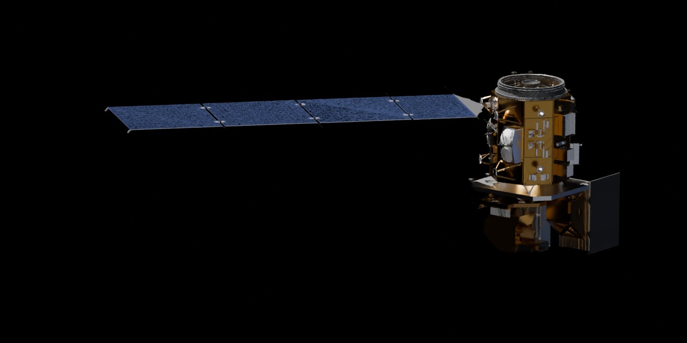 Synthetic image of Landsat 8 reproducing the geometry of a real satellite-to-satellite image, rendered by SatScenes